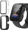 GEJEFA Cover per Amazfit Bip 3/Bip 3 PRO Custodia PC + Pellicola Protettiva,[2 Pezzi][Copertura Completa] Custodia Rigida Protettiva in Vetro Temperato Integrata,Trasparente+Nero