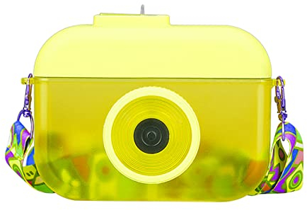 RICHSUM Botellas de agua lindas de 13 onzas con pajitas, modelo de paletas para niños, vaso de plástico sin BPA con correas para el hombro, Kawaii, para niños y adultos (cámara, amarillo)