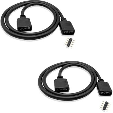 iYueMps LED Strip Extension Cable 2 pcs 50cm 4 pin LED RGB Extension Cable with 10mm 4pin Male Connector for 5050 3528 2835 - Black