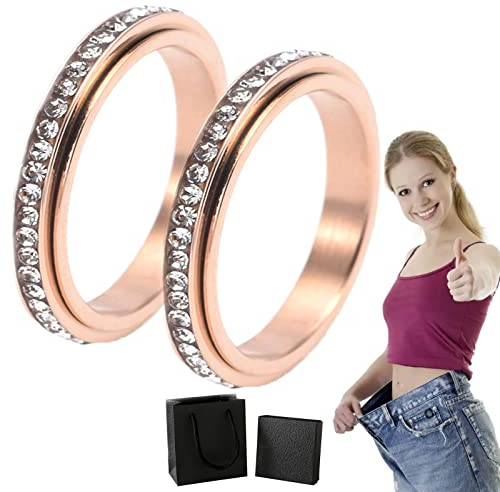 Donubiiu Vikanda Thermogenic Moissanite Spinner Ring, Vikanda Thermogener Moissanit Spinner Ring, Vikanda Spinner Ring, Stainless Steel Rings for Women Men (2 Rose Gold,9)