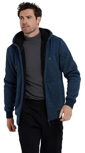 Mountain Warehouse Nevis Mens Fur Lined Hoodie - Soft Fleece Top, Warm, Comfortable, Adjustable Hood & Front Pockets Zip Up Hood – For Winter Walking & Jogging Dark Blue XXS