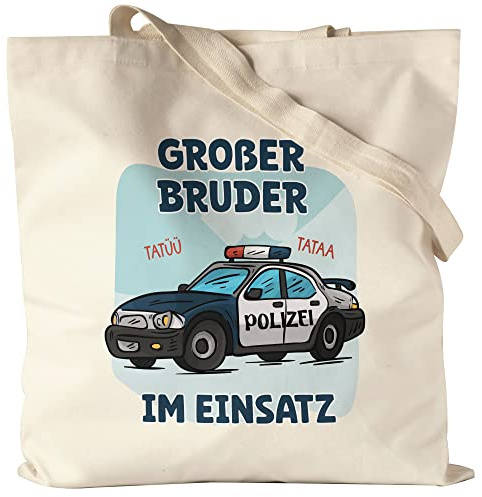 Hey!Print Großer Bruder Im Einsatz Stoffbeutel Jutebeutel Canvas Tatü Tata Polizeiauto Polizei Unterstützung Retter Beschützer Geschwister Liebe