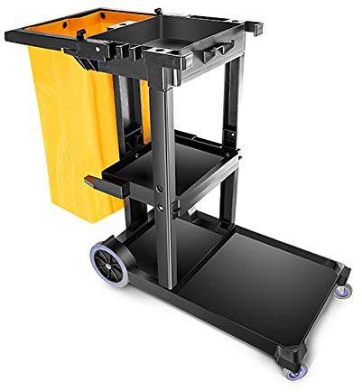 HIGOH Chariot de nettoyage à roulettes en plastique pour bureau et industriel, maison d'hôtel, chambre à coucher, noir