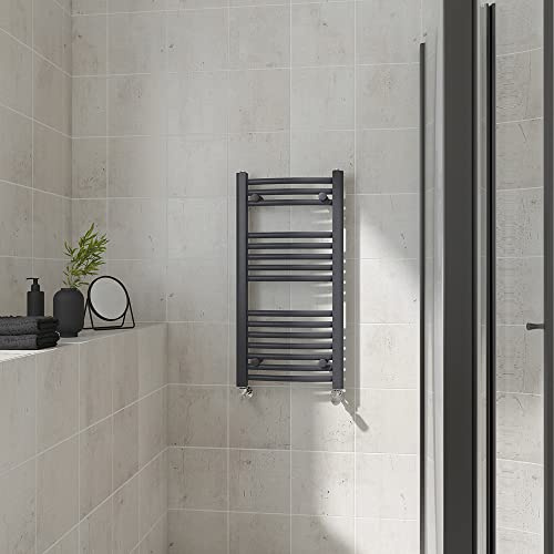 Warmehaus Curved Heated Towel Rail Anthracite Radiator 800x400mm | Contemporary Bathroom Ladder Style Radiator, Central Heating, Wall Mounted Towel Warmer, Durable Grey Finish