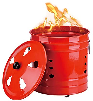 Barril de acero inoxidable for quemar, lata de Metal for jardín, jaula for incendios, incinerador de desechos de jardín, contenedor incinerador for papel de desecho, hoja de jardín roja ( Size : 26cmx