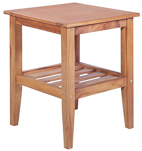 Makastle Gartentisch Kleiner Beistelltisch für den Außenbereich, Garten Couchtisch 2 Ablageflächen Balkon Holztisch Blumenhocker Balkontisch Holz Tisch, 40 x 40 x 50 cm Quadratisch Teak Massiv