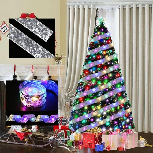 DERAYEE 4 m/13 ft bunte Lichterketten mit glänzendem Band, LED-Lichter für den Weihnachtsbaum, für Neujahr, Party, Hochzeit, Weihnachtsbaum, Außen und Innen
