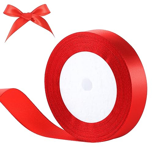 22 m x 2 cm Satinband Rot, Geschenkband Breit Rotes Band Schleifenband für Geschenkverpackung Basteln Hochzeit Geburtstag Dekoration