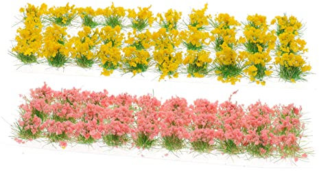 Ciieeo 2 Sheets DIY Miniature Fake Plant Tuft Self-adhesive Flower Cluster Simulated Grass Decor for Micro Landscape Artificial Flower Cluster 60 Plants Plastic