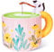 QILORYA Niedliche Katze Angeln Becher 450ml, Kawaii Keramik Kaffeebecher mit Angelrute und Fisch, Novelty handbemalte Katze Tasse für Tee, lustige 3D Tier rosa Becher für Frauen, Mädchen.