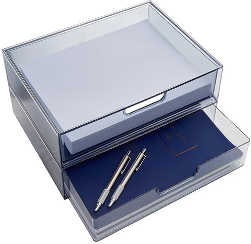 STORi STAX Stapelbare Kunststoff-Schubladen (2er-Set) klassisches Grau | 31,8 cm breit | Set beinhaltet zwei offene Schubladen | Organisieren Sie Büro-Schreibtischzubehör und Sortierpapier |