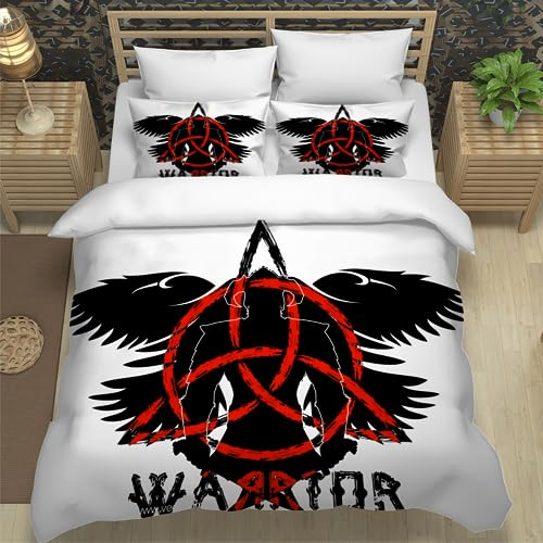 WIKINGER Bettwäsche 135x200 cm 4teilig Jungen 100% Mikrofaser Sommer Weiche Winter Warm Kinder Bettbezüge mit Reißverschluss 3D Rabe Bettbezug mit 2 Kissenbezüge 80x80 cm