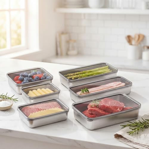 Hushee 6 Stück Speckkäsebehälter für Kühlschrank, 304 SS luftdicht