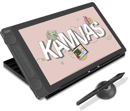 HUION Kamvas 13 Gen 3 Grafiktablett mit Display, 13,3-Zoll-Zeichenmonitor aus Canvas-Glas, 99% sRGB-Abdeckung, neues PenTech 4.0, 16384 Stiftdruck, Zwei Drehregler, Verstellbarer Ständer, Schwarz
