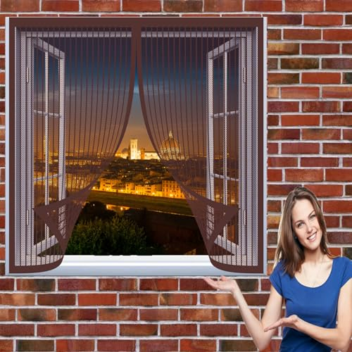 Fliegengitter für Dachfenster 74 x 118 cm Insektenschutz Fenster Ohne Bohren Automatisches Schließen Fenster-Fliegengitter für Alle Fenster Bis, Braun