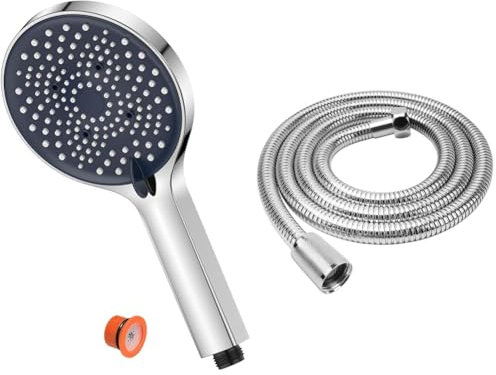 YEAUPE Shower Head High Pressure - 130mm Large Power Shower Head 6 Modes Pressure Boosting Handheld & 1.5M(59) Universal Shower Pipe Anti-Kink Standard G1/2 All Copper Connectors, Chrome