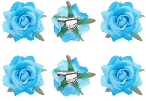 sourcing map 6 Pcs Rose Flower Hair Clips 3 Inch Flower Hair Pins Flower Brooch for Women Hair Accessories Lake Blue