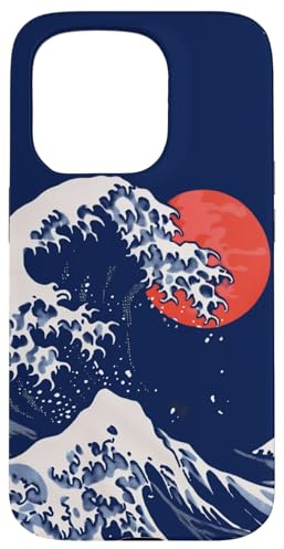 Sunset Waves Beach Abstract Vintage Japanese Style Case for iPhone 15 Pro