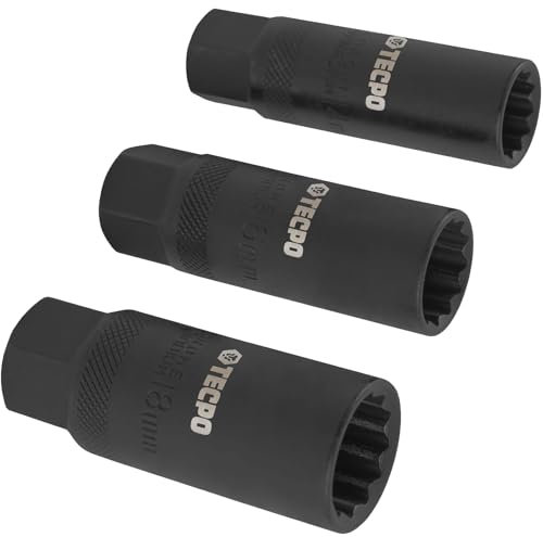 TECPO Zündkerzeneinsätze Set Universal 14, 16 und 18mm, 3 Stück, magnetischer Steckschlüssel, Flexibel, Demontagewerkzeug, Vielzahn Nuss, 3/8 Zoll