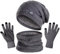 KIRAAT Wintermütze, Schal und Touchscreen-Handschuhe Set für Herren und Damen. Slouchy Strick-Skikhut und Nackenwärmer mit Fleece-Futter für Unisex (Grau)