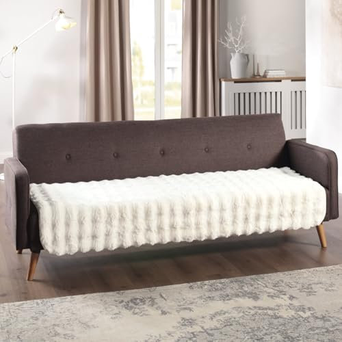 Delindo Lifestyle Sofaschoner Helsinki, kuscheliger Webpelz Sofa Überwürf, flauschig weicher 3 Sitzer, weiß, 90x180 cm