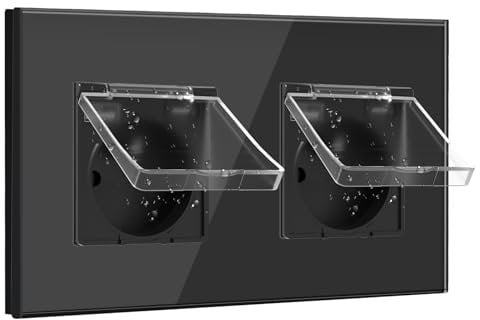 BSEED Prise USB C 16A avec Couvercle Étanche 2 Gang, Double Prise avec Capot de Protection 157mm Noir