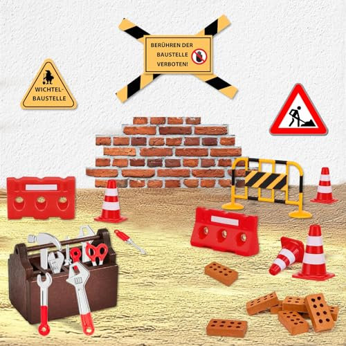 Wichtel Zubehör Baustelle,24Pcs Wichtel Baustelle Set,Miniatur Wichtel Zubehör,Wichteltür Baustelle Puppenhaus Zubehör 1/12,Wichtelbaustelle Miniatur Deko Weihnachten,Wichtel Baustelle Einzug