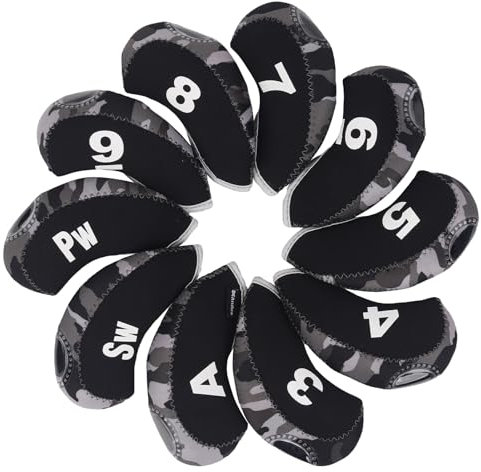 Andux Print Number Golf Iron Club Head Covers with Transparent Window 10pcs/Set Black/Camouflage