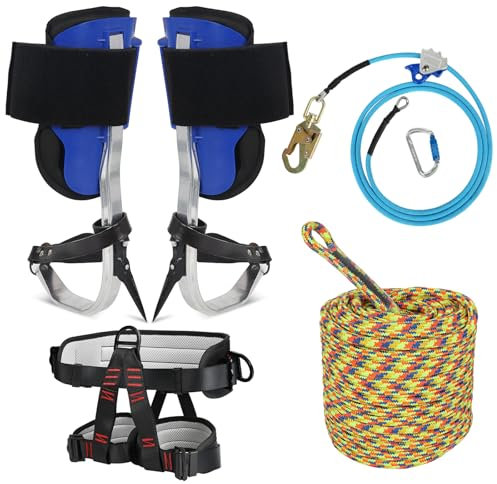 JATCSG Tree Climbing Spike Set, Tree Climbing Gear with Climbing Belt, Steel Wire Core Flip Line and 120FT Rope, Arborist Tree Climbing Kit Tools with Triple Lock Lanyard Adjuster for Climbing Work