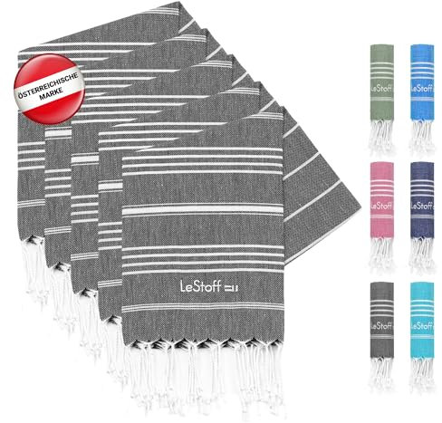 LeStoff 5er-Set Hamamtuch 50 x 100 cm – 100% Bio-Baumwolle, Vorgewaschen, Nachhaltig, Leicht, Saugstark & Schnelltrocknend - Handtuchset für Bad, Gäste, Gesicht, Sport, Reise, Camping (Schwarz)