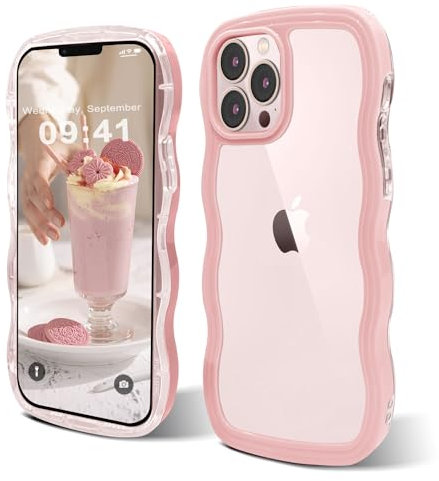 ORDA Case for iPhone 14 Pro Case,Cute Wave Frame Curly Shape for iPhone 14 Pro Phone Case Shockproof Hard PC Phone Cover for Women and Girls Compatible for 6.1 inchs Pink