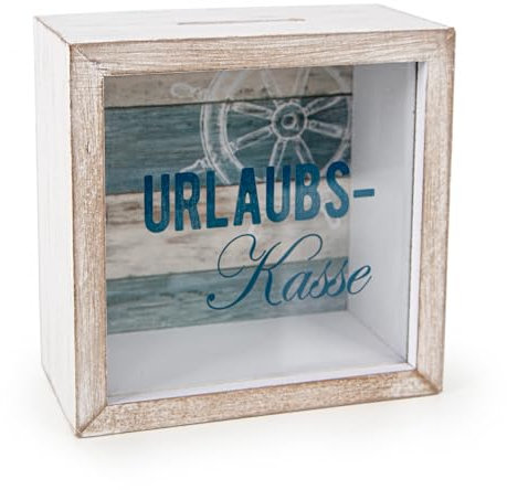 Logbuch-Verlag Spardose Urlaubskasse aus Holz Reisekasse Geldgeschenk Reise 15 x 15 x 7 cm Geschenkidee für Geld zum Geburtstag