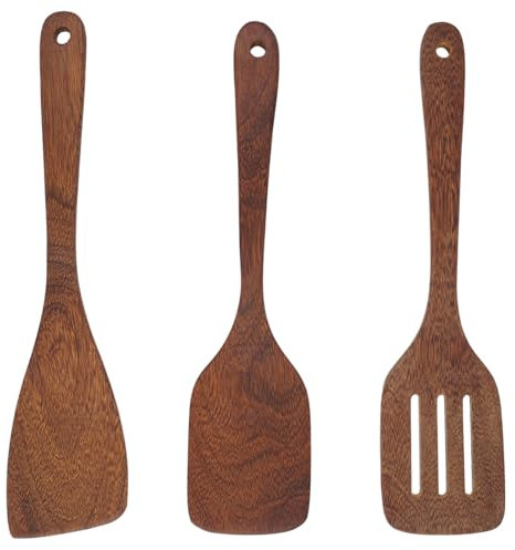 3 Piezas Utensilios De Cocina Madera, Antiadherente Utensilios Cocina Madera, Antiarañazos Espátulas De Madera, Utensilios De Cocina De Madera para Sartenes Antiadherentes, Utensilios De Cocina
