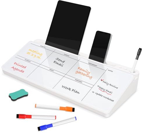 DOLLAR BOSS Glass Desk Whiteboard Calendar Small Dry Erase Board, White