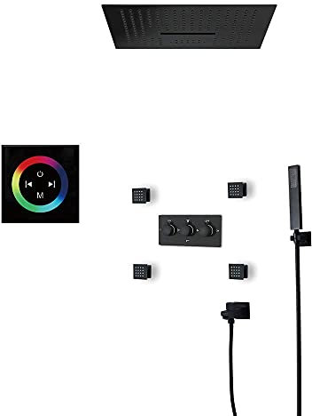 XCHSXYL Faucets,Black Shower Concealed, 64 Colors Led Music Rainfall Shower Head Ceil Mounted Bathroom Rain Mixer Shower Combo Set,Remote Control,Touchpad