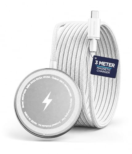 Galvanox 15W MagSafe Schnellladegerät für iPhone – Magnetisches Wireless Ladegerät mit Extra Langem 3-m-Kabel, Kompatibel mit iPhone 12 und Neuer, USB-C Konnektivität (Weiß)