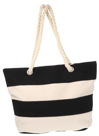 LIFKOME 1stück Zipper Shopping Bag Mit Streifenmuster Praktische Tragetasche Aus Canvas Für Schule Arbeit Und Einkaufen Große Kapazität Für Reisen Und Picknicks