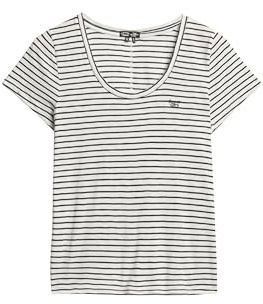 Superdry Women's Scoop Neck Tee C4-Basic Non-Printed T-Shirt (W), White/Dark Navy Striped, 20