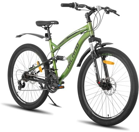Hiland 26 Zoll Vollfederung Herren Mountainbike, 21 Gang, Mountainbike für Männer Frauen, Doppelscheibenbremse Fahrrad für Männer Frauen Erwachsene Fahrrad Grün