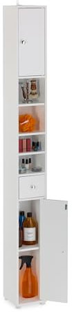 Relaxdays Badezimmerschrank, HxBxT: 180 x 20 x 20 cm, 8 Fächer, Schublade, MDF, hoch, schmal, Bad Hochschrank, weiß