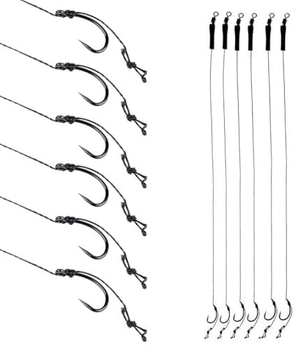 12Pcs Fishing Hooks, Barbless Carp Hooks Size 6 8 10 Curve Shank Carp Hooks, Fishing Hair Rigs with Anti-Tangle Swivel Braided Thread line for Using in Freshwater and Saltwater Catch & Release