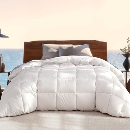 Beautyrest King Size White Goose Feather Down Fiber Comforter -100% Cotton Shell All Season Duvet Insert,Luxury Hotel Style Medium Weight Bed Comforter, White (106 W X 90 L)