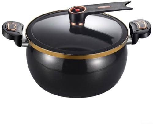 MeevrgR 8L Mini Pressure Cooker – Pottery-Coated Cast Iron Soup Pot with Slide-Lock Handle – Multi-Functional for Stewing, Steaming & Slow Cooking(8L Black)