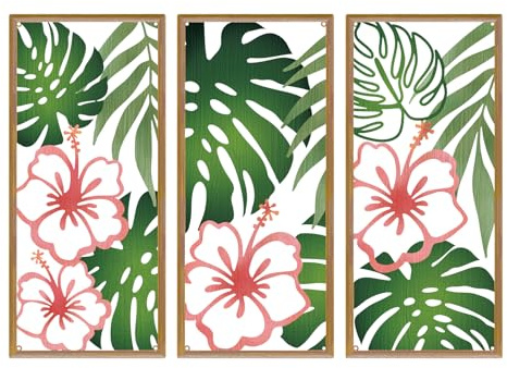 Resama Palm Leaves Metal Wall Decor 3 Pcs Tropical Wall Art | Minimalist Hibiscus Flowers Decor Tropical Plant Wall Sculpture for Living Room Bedroom Bathroom Office (Colorful)