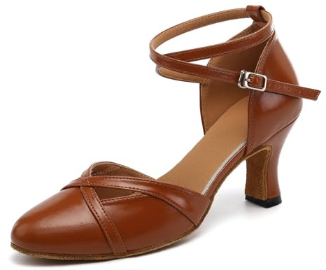 ZYXWVU Chaussures de Danse Latine Femme Bout Fermé Latine Tango Salsa Chaussures Danse de Caractère Bronze, 37 EU
