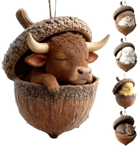 Waldtiere Eichelschmuck - 5 Stück Gemütlicher Wald-Weihnachtsschmuck zum Aufhängen | 2D-Acryl Kiefernzapfen Tierfiguren | Rustikales Naturthema Weihnachts Deko Erinnerungsgeschenk für Tierliebhaber