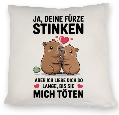 speecheese Capybara Pärchen Kissen - Ja, Deine Fürze STINKEN Lustiges DekoKissen für Tierfreunde Valentinstag