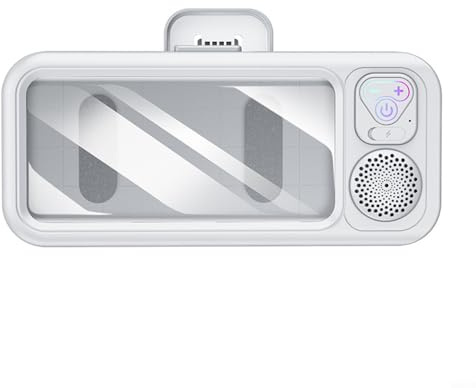 HpLive Soporte para teléfono móvil impermeable con pantalla táctil y altavoz para ducha y baño, ángulo de visión ajustable, agarre fuerte, batería de 800 mAh, puerto de carga tipo C, negro (blanco)