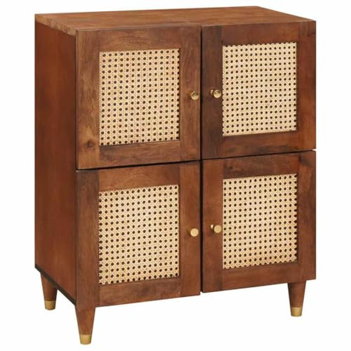 Yamxder Sideboard Braun 60 x 33,5 x 75 cm Massivholz Mango Kommode mit 4 Türen Schrank für Wohnzimmer Flur Anrichte aus Echtholz Rustikale Anrichte Flurschrank Beistellschrank Modern