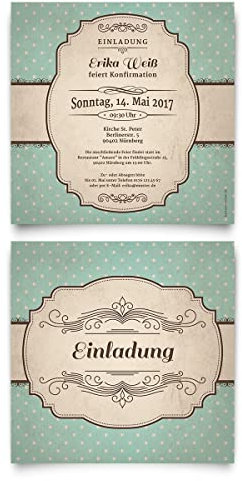 Konfirmation Einladungskarten (20 Stück) - 50er Jahre Retro - Konfirmationskarten Einladung